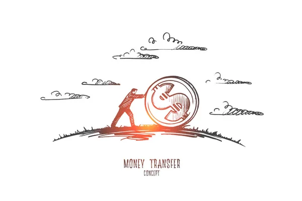 Concepto de transferencia de dinero. Vector aislado dibujado a mano . — Archivo Imágenes Vectoriales