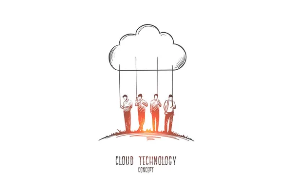 Cloud technologie concept. Hand getekende geïsoleerde vector. — Stockvector