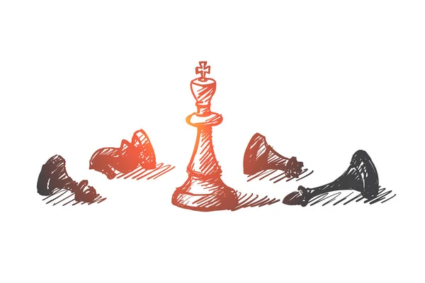 Hand dras schack figurer med kungen i centrum — Stock vektor