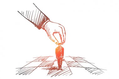 Satrançtaşı rakam dokunmadan el çekilmiş insan kolu