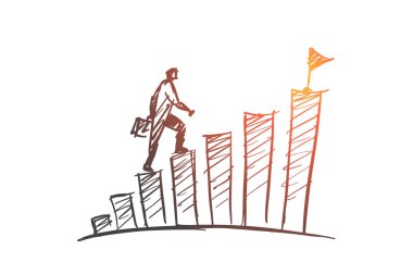 El işadamı tırmanma Merdivenleri tepeye çekilmiş.