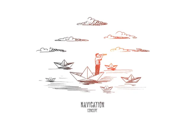 Concept de navigation. Vecteur isolé dessiné à la main . — Image vectorielle