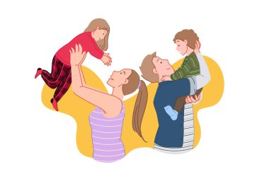 Mutlu aile, neşeli toplantı, çocuk zamanı konsepti.