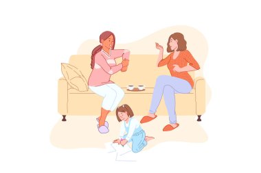Ev tatili, aile tatili, iletişim, çay saati, öğle yemeği konsepti.
