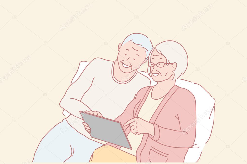 Family, pensioners, education, communication online concept