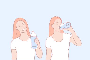 Normal su içme, sağlıklı alışkanlık konsepti