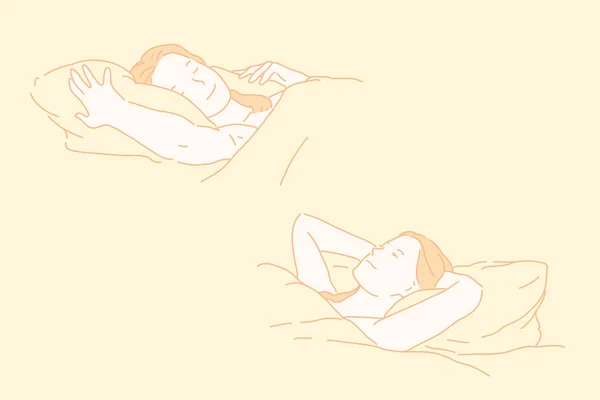 Dormir et se réveiller, nuit et matin, début de journée, concept de sommeil sain — Image vectorielle