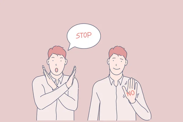 Lenguaje de señas, llamada a parar, concepto de gesto de prohibición — Vector de stock
