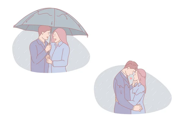 Paseo en familia, cita romántica, encuentro otoñal, paseo juntos concepto — Vector de stock