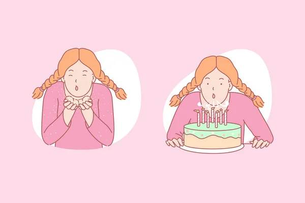 Cumpleaños, felicitaciones, concepto de pastel de vacaciones — Vector de stock