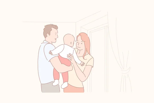 Familie, ouderschap, baby zorg concept — Stockvector