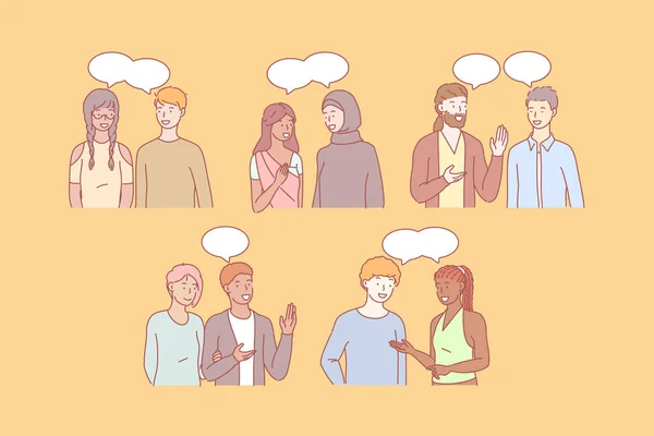 Multikulturella människor kommunicerar tillsammans — Stock vektor