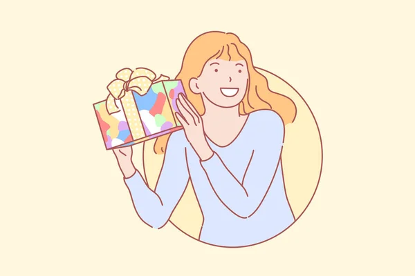 Cumpleaños, regalo, felicidad, concepto sorpresa . — Vector de stock