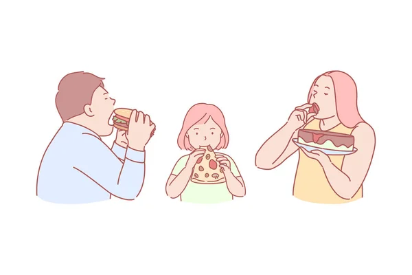 Comida rápida, sabor, obesidad, calorías, concepto . — Vector de stock