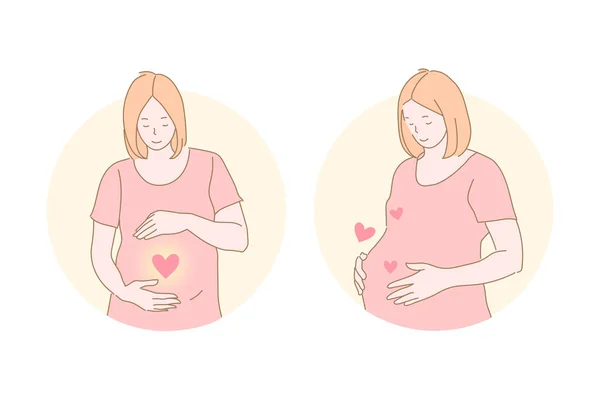 Motherhood, love, pregnancy, birth, care, set — 스톡 벡터