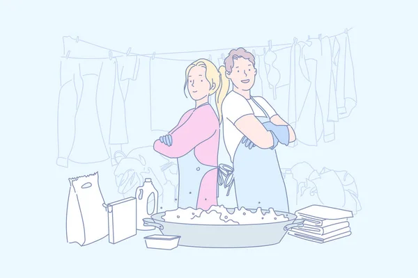 Laundry, help, business, service, cleaner, concept. — 스톡 벡터