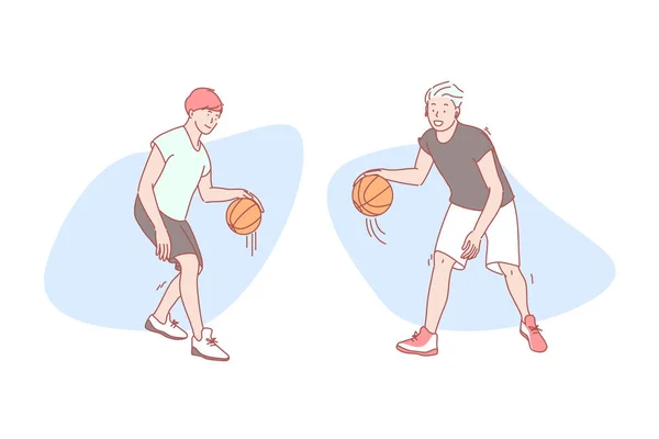 Jongens spelen basketbal set concept — Stockvector
