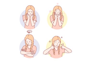 Girls emotional facial expressions set concept
