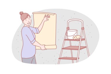 Repairing flat, service, wallpapering concept