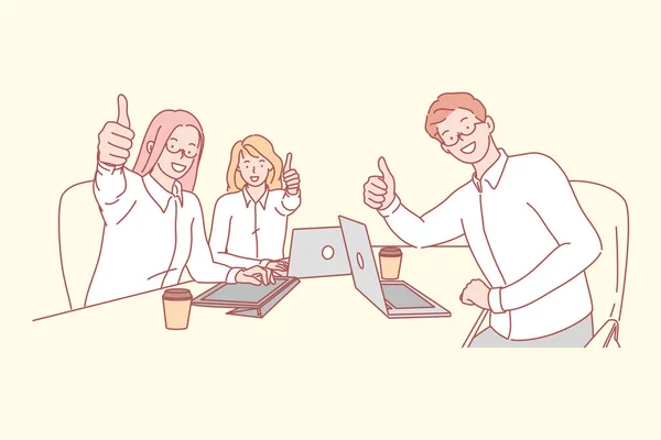 Equipo de negocios, coworking, concepto de éxito — Vector de stock