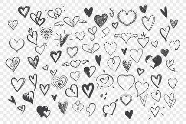 Doodle sketches, hearts set