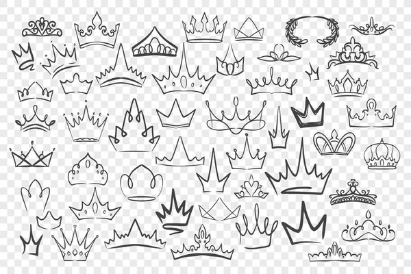 Various hand drawn crowns set — ストックベクタ