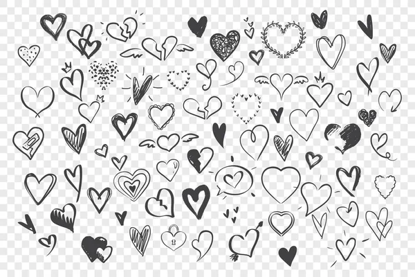 Doodle sketches, hearts set — Stockový vektor