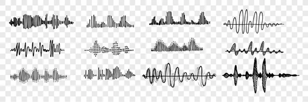 Kumpulan gelombang suara gambar tangan - Stok Vektor