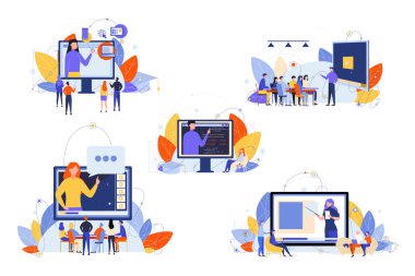 Çevrimiçi eğitim, ders, öğrenim, seminer, eğitim seti kavramı