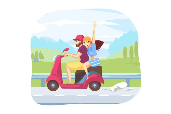 Fun, driving, road traveling concept — Stock Vector