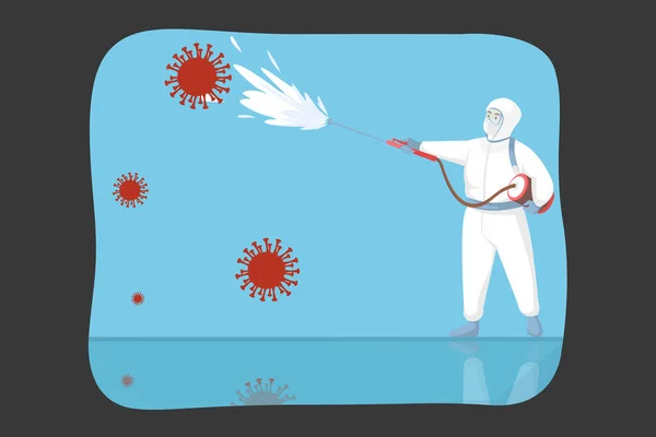 Désinfection, coronavirus, nettoyage, protection, concept de risque biologique — Image vectorielle