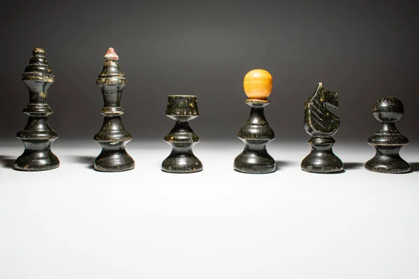 Every Piece Black Chess Team Standing Shadows Waiting Picked — Stock Photo, Image