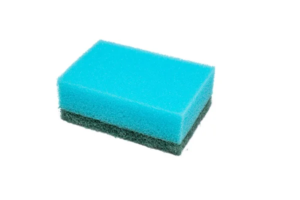 Esponja Azul Para Lavar Pratos Fundo Branco — Fotografia de Stock