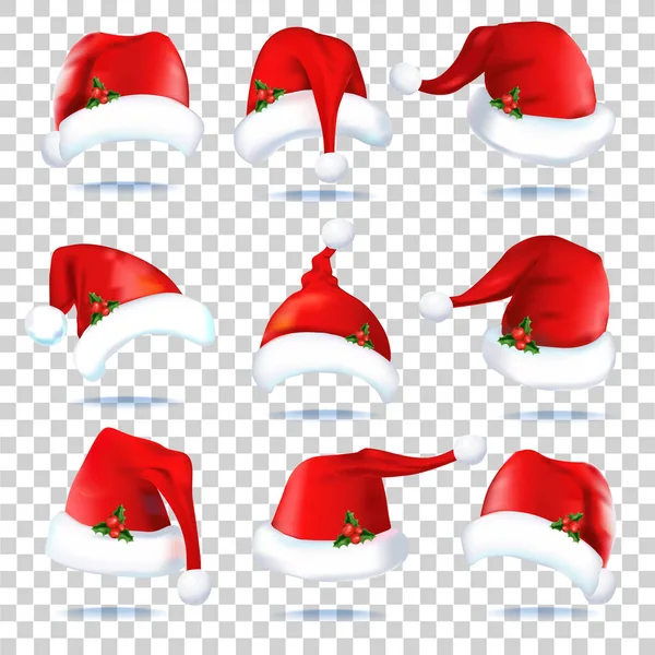 Conjunto de chapéus de Santa — Vetor de Stock