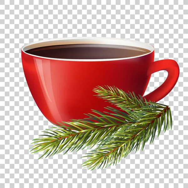 Röd kopp med julgran grenar — Stock vektor