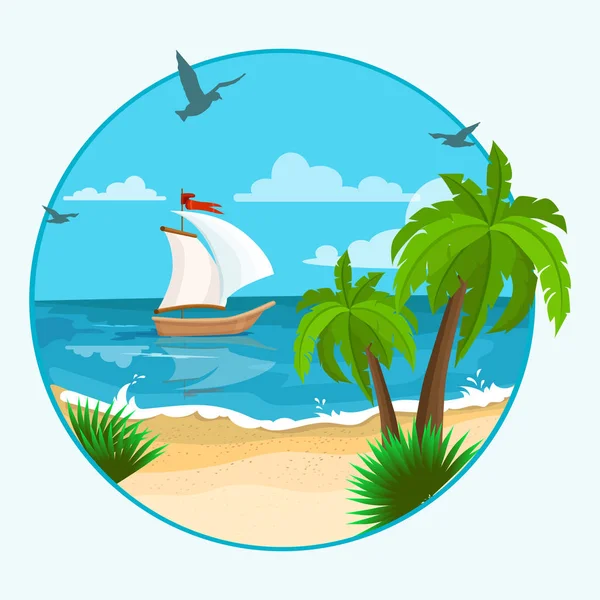 Boot op strand illustratie — Stockvector