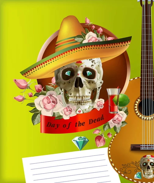 Plantilla de tarjeta Cinco de mayo con máscara e ilustración de maracas. vector — Vector de stock