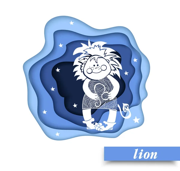 Lion. Art du papier lion du zodiaque et concept horoscope, art vectoriel et illustration.Horoscope des enfants. vecteur — Image vectorielle