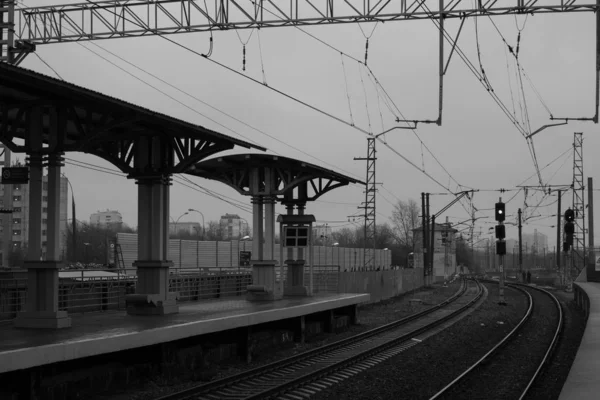 Moscou Rússia 2019 Estação Trem Fotografia Preto Branco — Fotografia de Stock