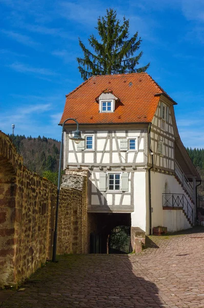 Residentiële tudorstijl huis met blauwe hemel in achtergrond — Stockfoto