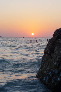 kabuk rock closeup, soyut doğa ile renkli günbatımı arka plan bulanıklık