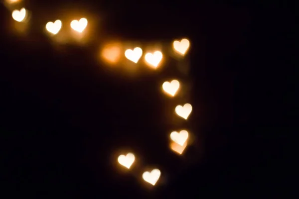 Colorful Hearts Bokeh Dark Background Yellow Heart Bokeh — Stock Photo, Image