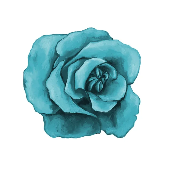 Beautiful blue rose isolated on a white background. Oil painting style. Gentle flower for your design. Can be used for tattoo.