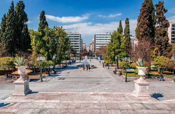 Athens, Greece - March 15, 2020: The famous Syntagmatos Square, one of the most popular tourist destination is practically empty of people, due to the fear of corona-virus infection.