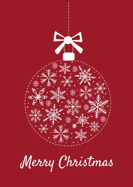 Christmas card with white elements and letters on a red background. Greeting card merry Christmas, New Year. Vector illustration. — ストックベクタ