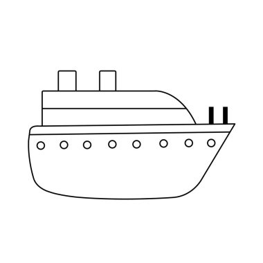 Beyaz arka planda basit bir yolcu gemisi simgesi. Işınlama simgesi elemanı. Kaliteli grafik tasarımı. Tasarımınız, web siteleriniz, mobil uygulamanız için imza ve sembol koleksiyonu simgesi. Vektör illüstrasyonu.
