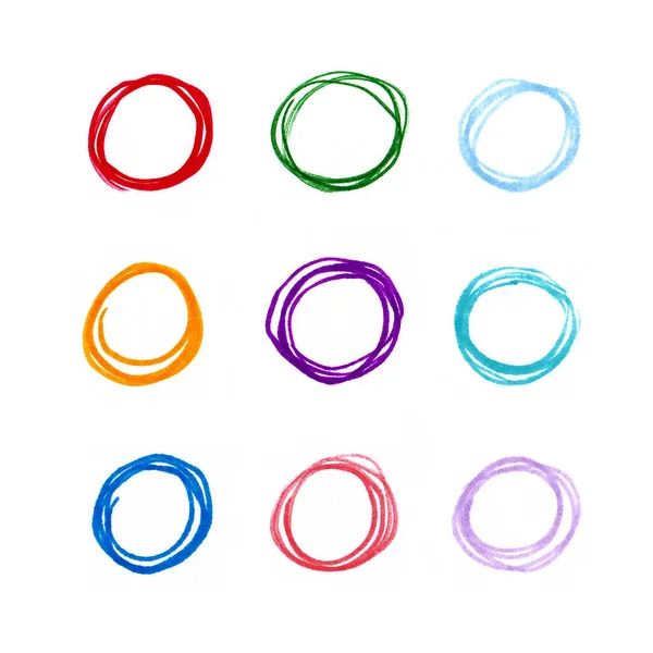Set von handgezeichneten Lackobjekten für Designzwecke. abstrakte Pinselzeichnung auf weißem Hintergrund. Kunst Illustration Grunge farbige Kreise. — Stockfoto