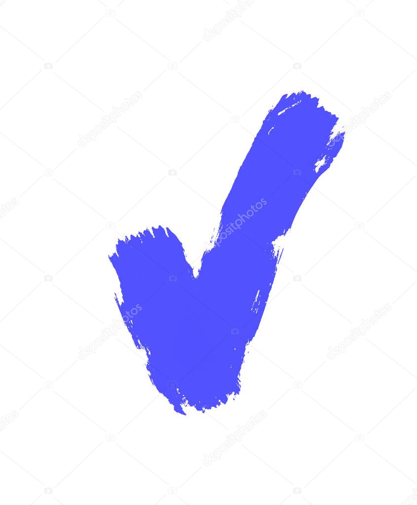 Tick checkmark, blue approval check mark doodle. Hand drawn approval icon. Simple illustration for graphic and web design.