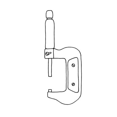 Beyaz arkaplanda basit bir simge siyah mikrometr. Vektör mühendisliği çizimi. Düz çizgi vektör simgesi.