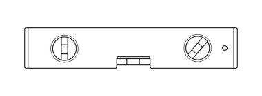 Kabarcık seviyesi aracı ince çizgi simgesi, aracı ve ölçümü, seviye cetvel işareti, vektör grafikleri, Doğrusal model beyaz bir arka plan üzerinde.
